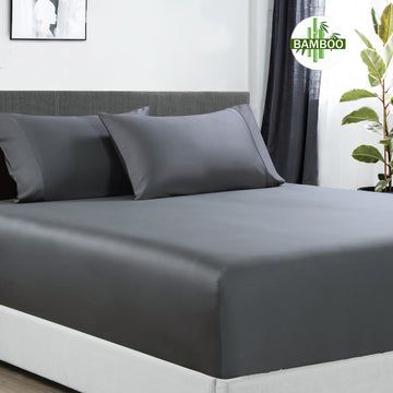 400 thread count bamboo cotton 1 fitted sheet with 2 pillowcases king charcoal-#product_category#-Home Living Store