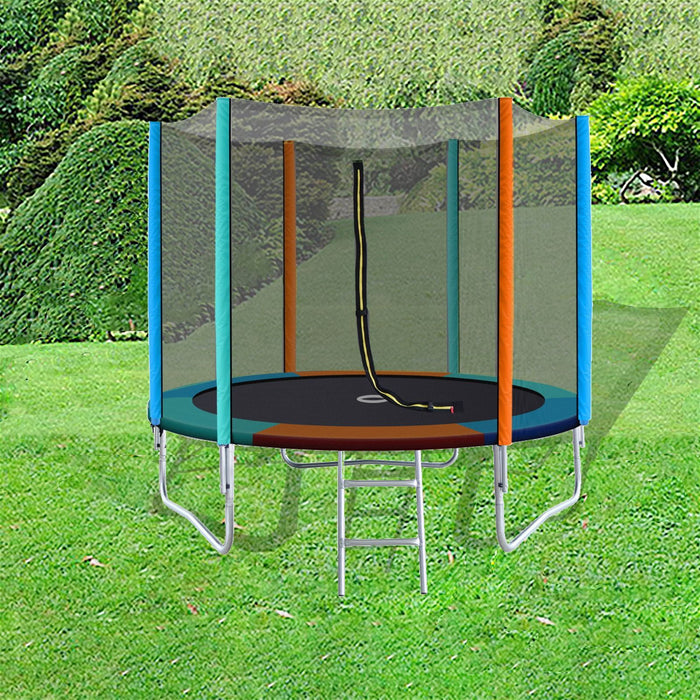 8FT Trampoline Round Trampolines Kids Safety Net Enclosure Pad Outdoor Gift Multi-coloured-#product_category#-Home Living Store