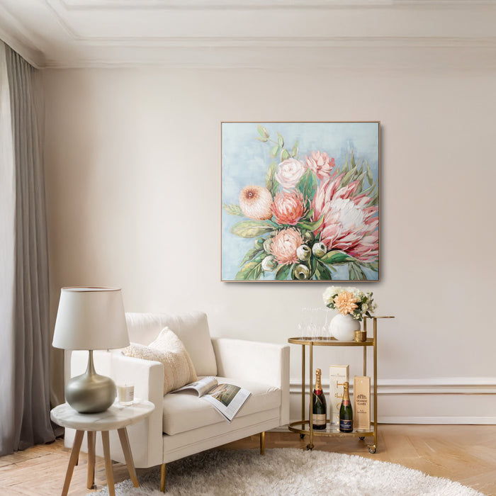 Brushmarks Embellished Canvas Protea Blue by Urban Style