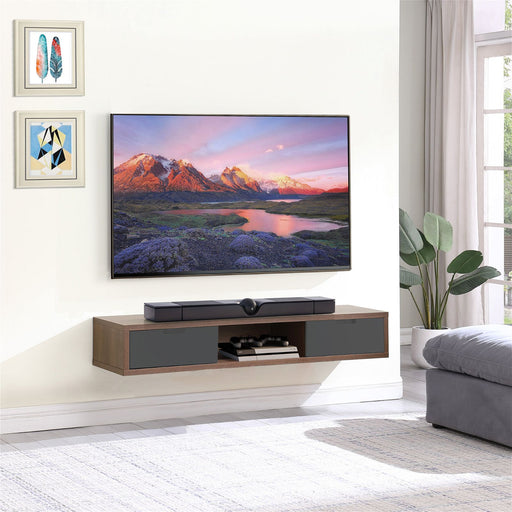 Air Entertainment Unit, Wall Mount, Entertainment Unit, 1500mm Dark Oak with Grey Drawers by Criterion-#product_category#-Home Living Store
