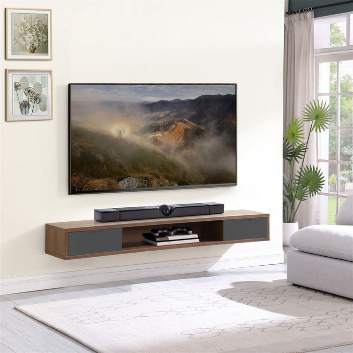 Air Entertainment Unit, Wall Mount, Entertainment Unit, 2000mm Dark Oak with Grey Drawers by Criterion -Home Living Store - -