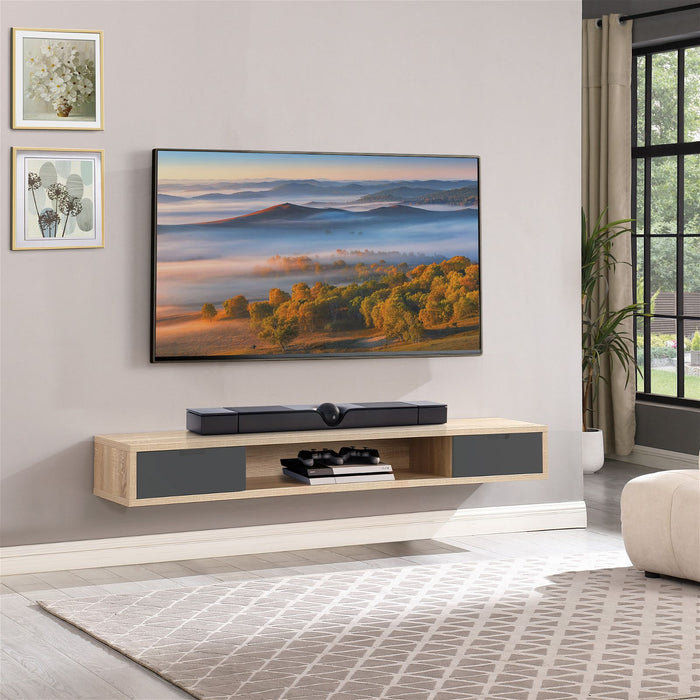 Air Entertainment Unit, Wall Mount, Entertainment Unit, 2000mm Oak with Grey Drawers by Criterion -Home Living Store - -