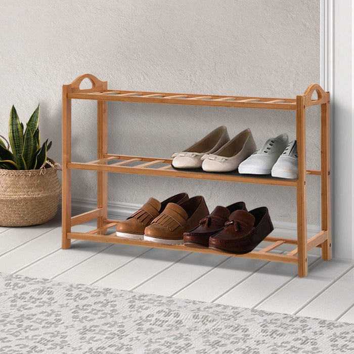 Artiss 3 Tiers Bamboo Shoe Rack Storage Organiser Wooden Shelf Stand Shelves -Home Living Store - -