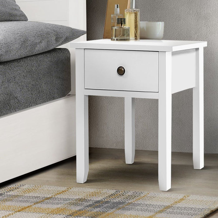Artiss Bedside Table 1 Drawer - BOW White -Home Living Store - -