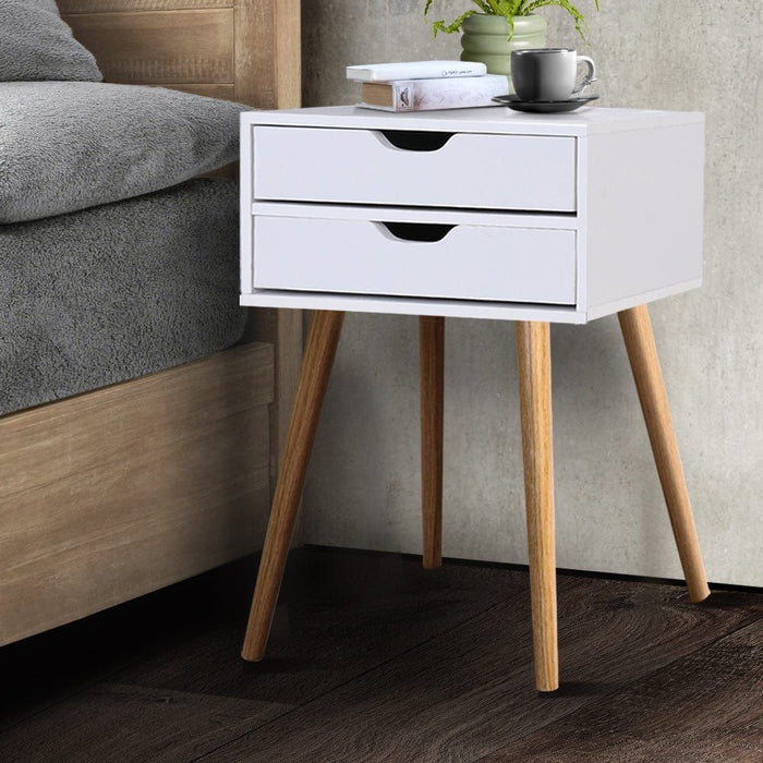Artiss Bedside Table 2 Drawers - BODIE White -Home Living Store - -