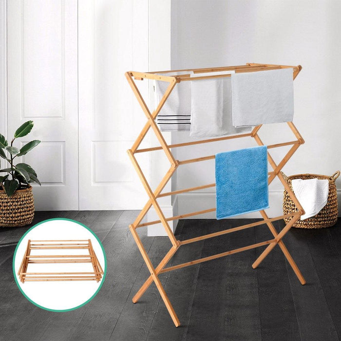 Artiss Clothes Rack Airer Foldable Bamboo Drying Laundry Dryer Garment Hanger -Home Living Store - -