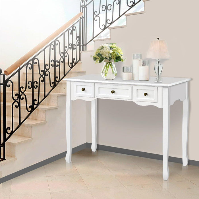 Artiss Console Table 3 Drawers White Hamptons -Home Living Store - -