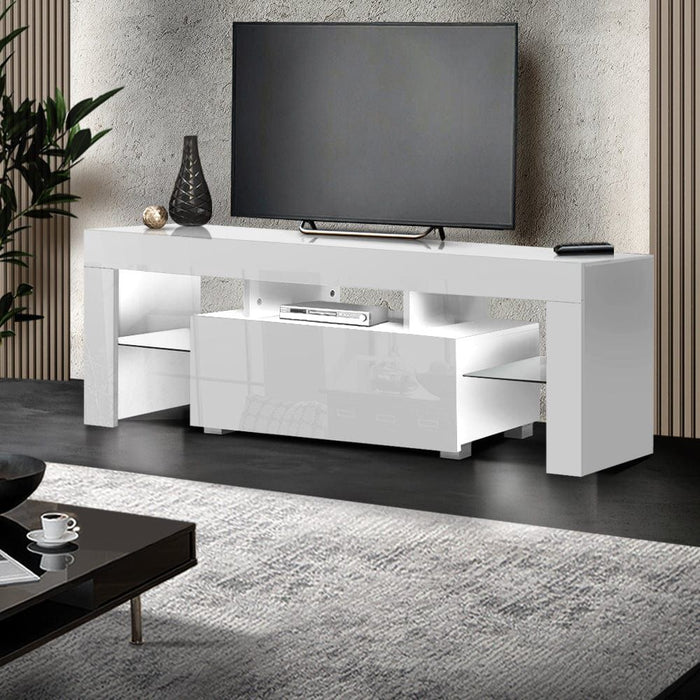 Artiss Entertainment Unit TV Cabinet LED 130cm White Elo -Home Living Store - -