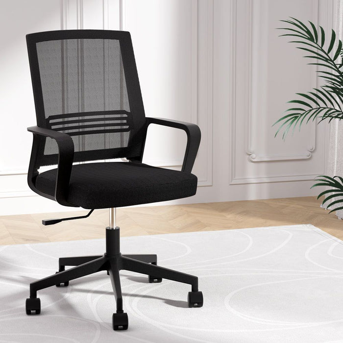 Artiss Mesh Office Chair Computer Gaming Desk Chairs Work Study Mid Back Black -Home Living Store - -