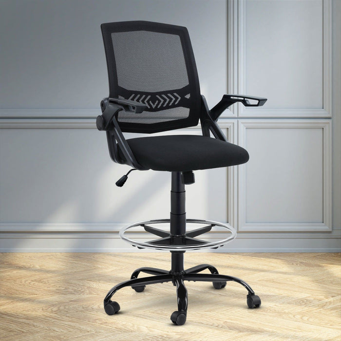 Artiss Office Chair Drafting Stool Mesh Chairs Black -Home Living Store - -