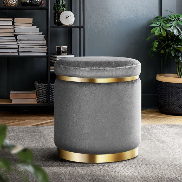 Artiss Ottoman Foot Stool Round Velvet Charcoal -Home Living Store - -