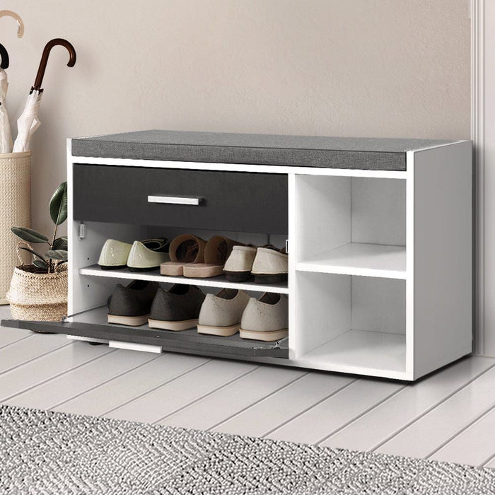 Artiss Shoe Cabinet Bench Shoes Storage Organiser Rack Wooden Cupboard Fabric Seat Adjustable Shelf -Home Living Store - -
