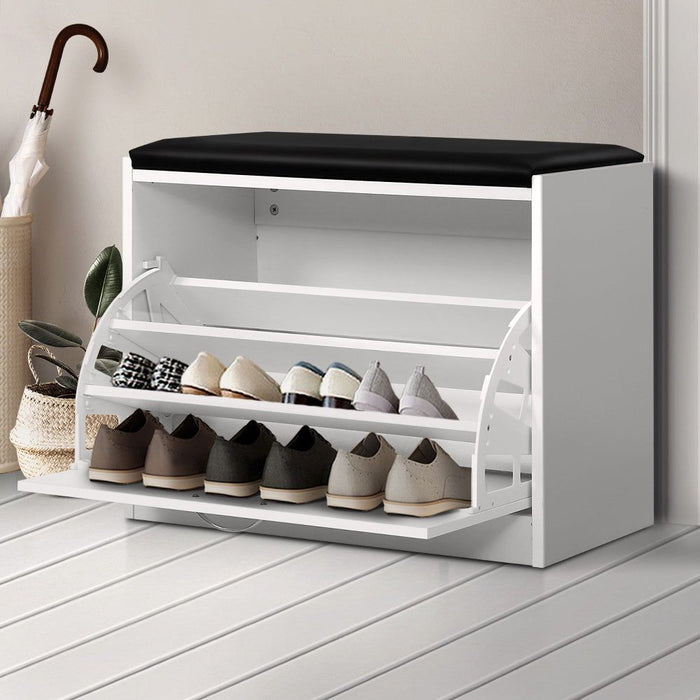 Artiss Shoe Cabinet Bench Shoes Storage Rack Organiser Drawer White 15 Pairs -Home Living Store - -