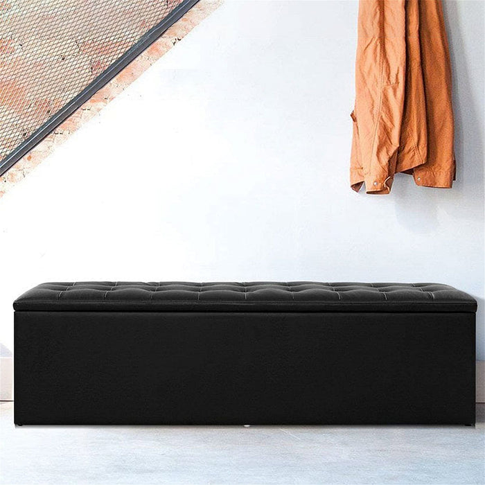 Artiss Storage Ottoman Blanket Box 140cm Leather Black -Home Living Store - -