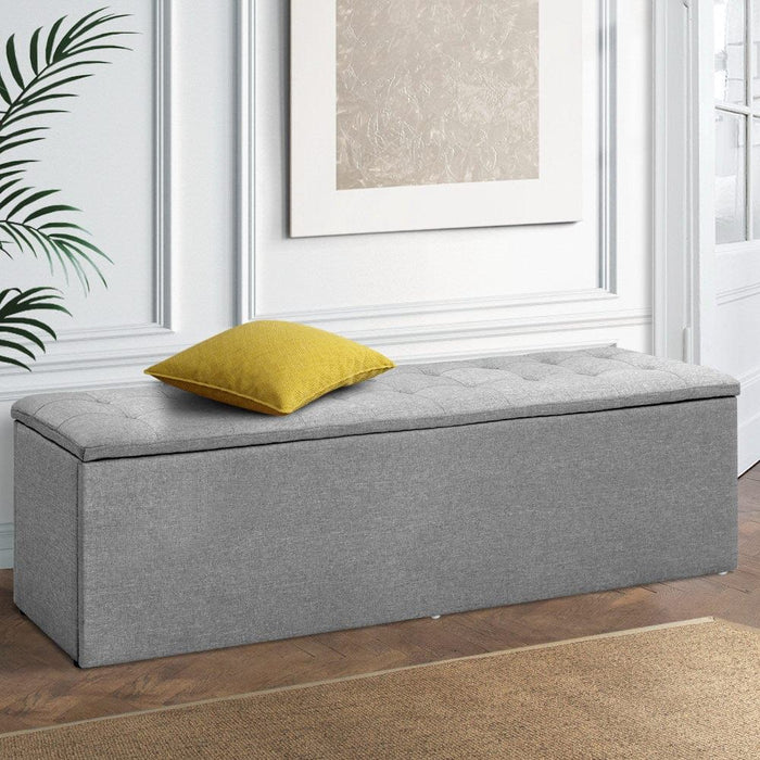 Artiss Storage Ottoman Blanket Box 140cm Linen Grey -Home Living Store - -