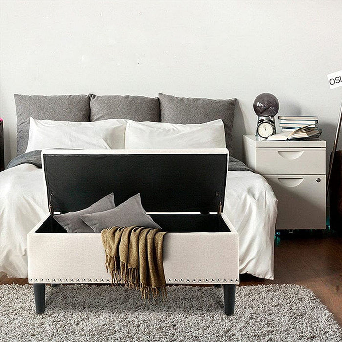 Artiss Storage Ottoman Blanket Box 96cm Linen Taupe -Home Living Store - -