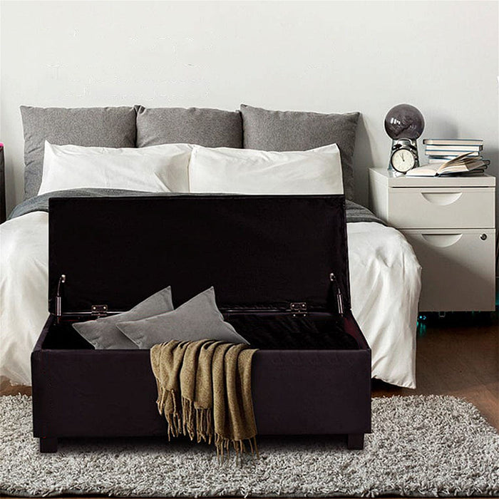 Artiss Storage Ottoman Blanket Box 97cm Leather Brown -Home Living Store - -