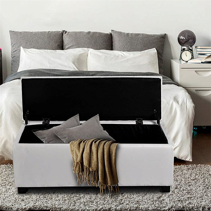 Artiss Storage Ottoman Blanket Box 97cm Leather White -Home Living Store - -