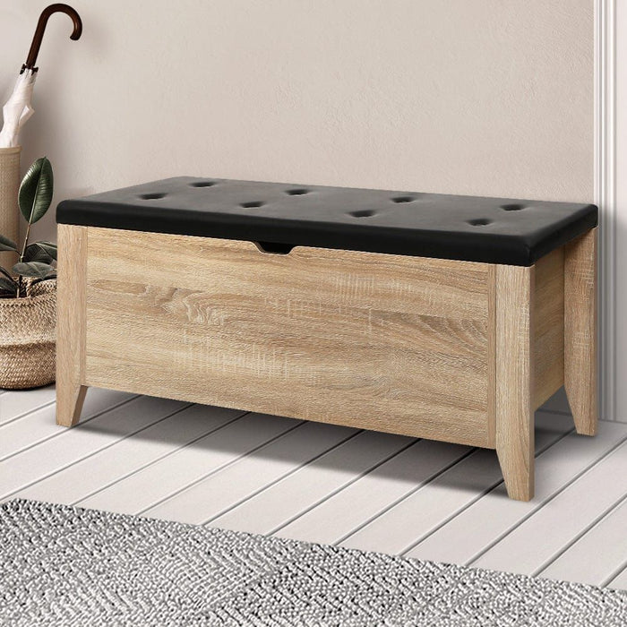 Artiss Storage Ottoman Blanket Box Leather Oak -Home Living Store - -