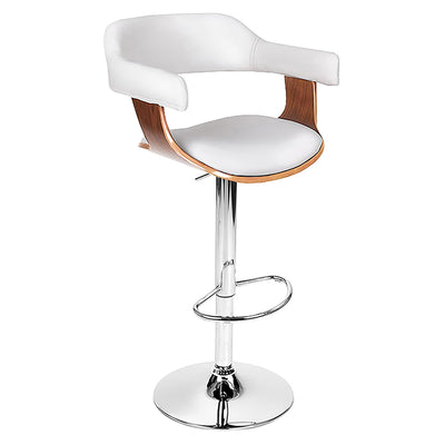 Two Bar Stools Gas Lift Leather w/Armrest White-Home Living Store-