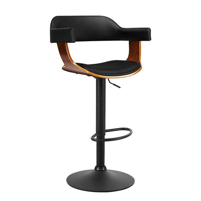 Two Bar Stools Gas Lift Leather w/Armrest All Black-Home Living Store-