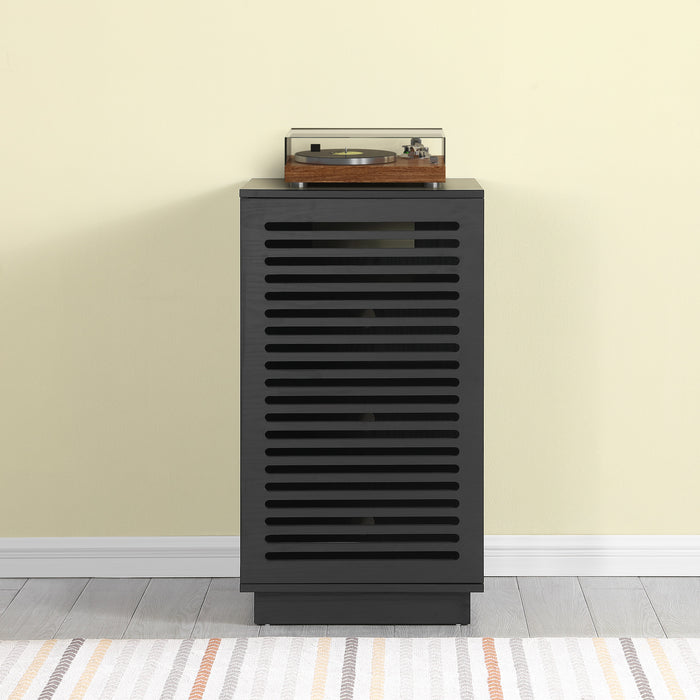 BURBANK HIFI Unit, Modern Black Audio Cabinet with Ventilated Slotted Doors by Tauris