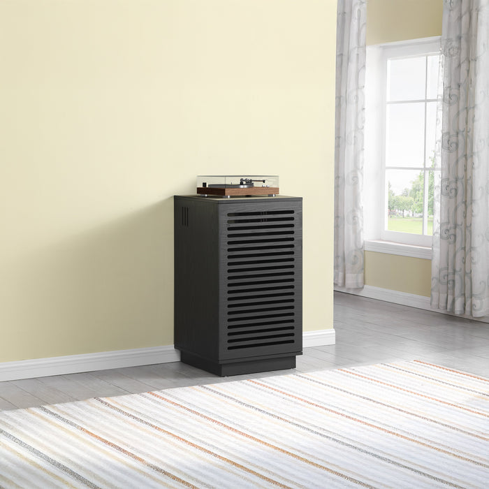 BURBANK HIFI Unit, Modern Black Audio Cabinet with Ventilated Slotted Doors by Tauris