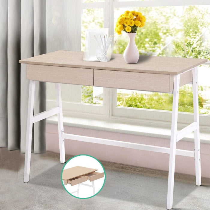 Borg 1000mm Metal Desk with Drawer - White with Oak Top -Home Living Store - -