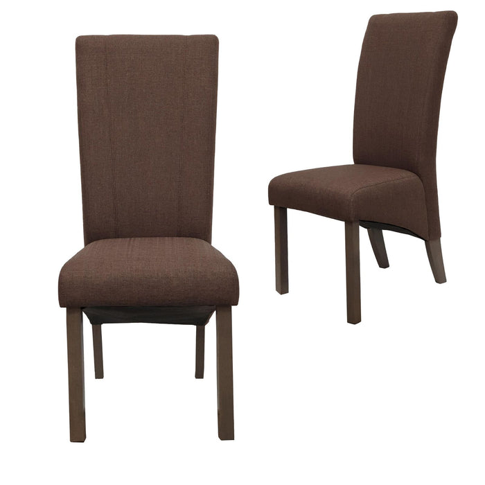 Bran Dining Chair in Brown Fabric, with Rubberwood Legs in Textured Dry Grey Oak Finish (Set of Two) -Home Living Store - -