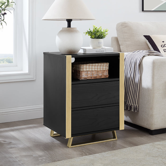 Capri Bed Side Table, End Table 400mm Black Oak Gold by Criterion