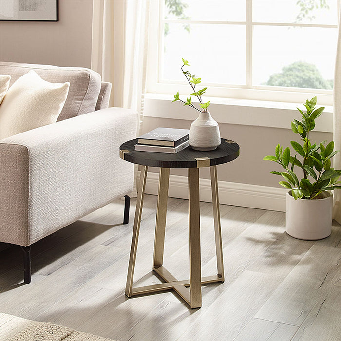 Capri Round End Table - Black Oak, Gold by Criterion - Home Living Store - End Table