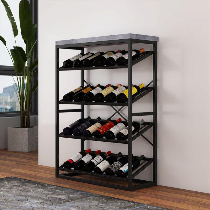Chryzler 24 Bottle Wine Rack, Cement Look Finish, Black Metal Frame by Criterion - Home Living Store - Wine Rack