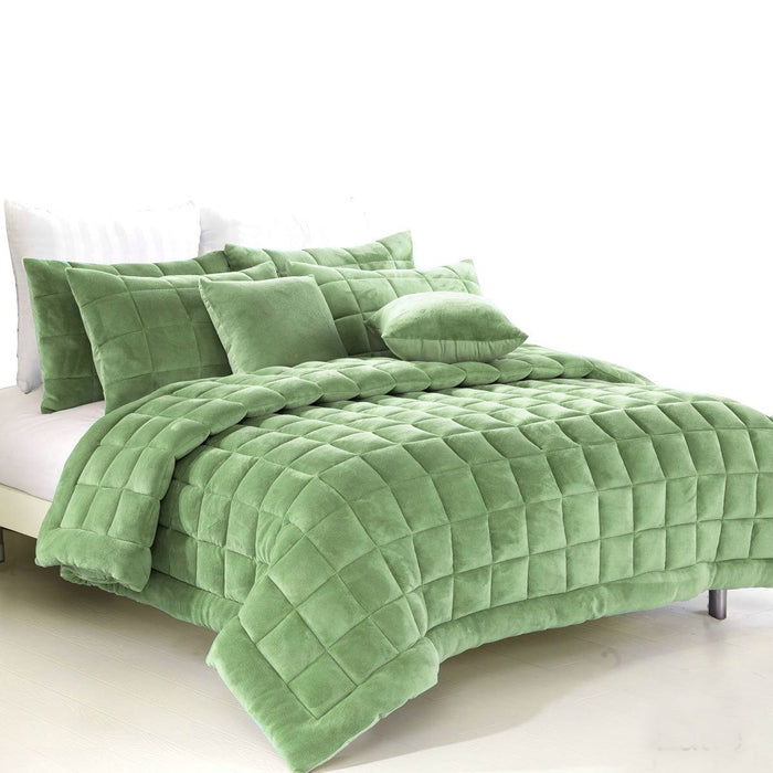 Alastairs Augusta Faux Mink Quilt / Comforter Set Sage Queen -Home Living Store - -