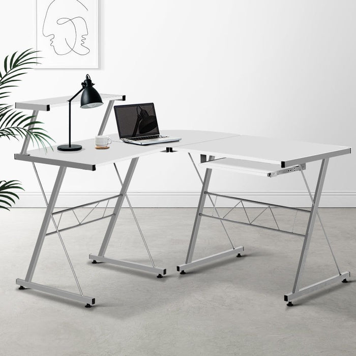 Corner Metal Pull Out Table Desk - White -Home Living Store - -