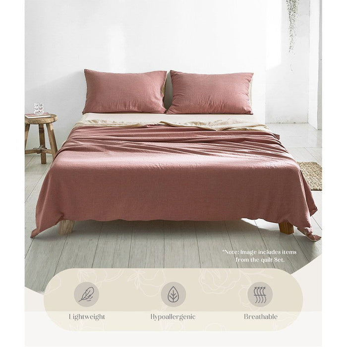 Cosy Club Sheet Set Cotton Sheets Single Red Beige -Home Living Store - -