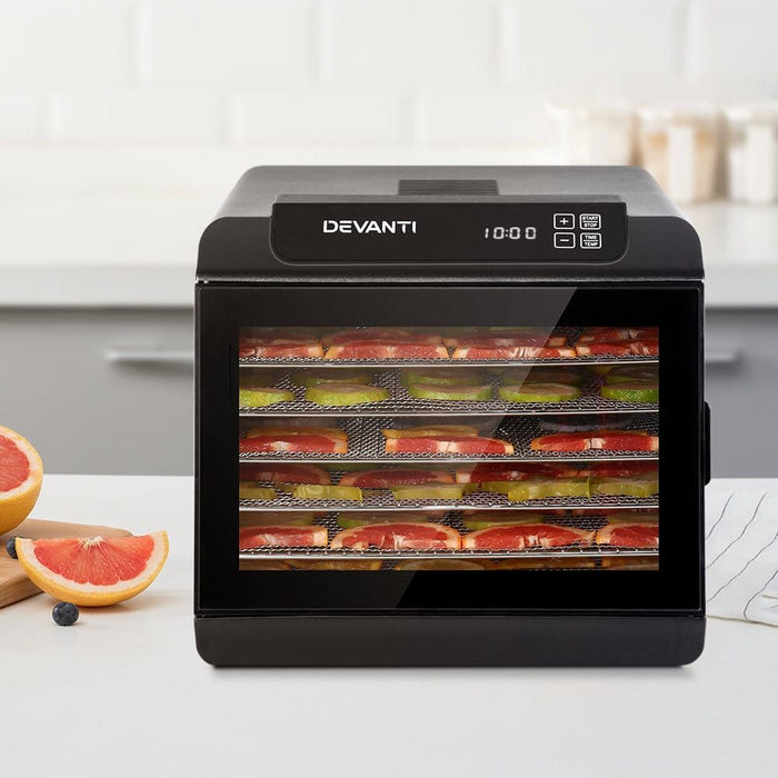 Devanti 6 Tray Food Dehydrators Commercial Beef Jerky Maker Fruit Dryer Black -Home Living Store - -