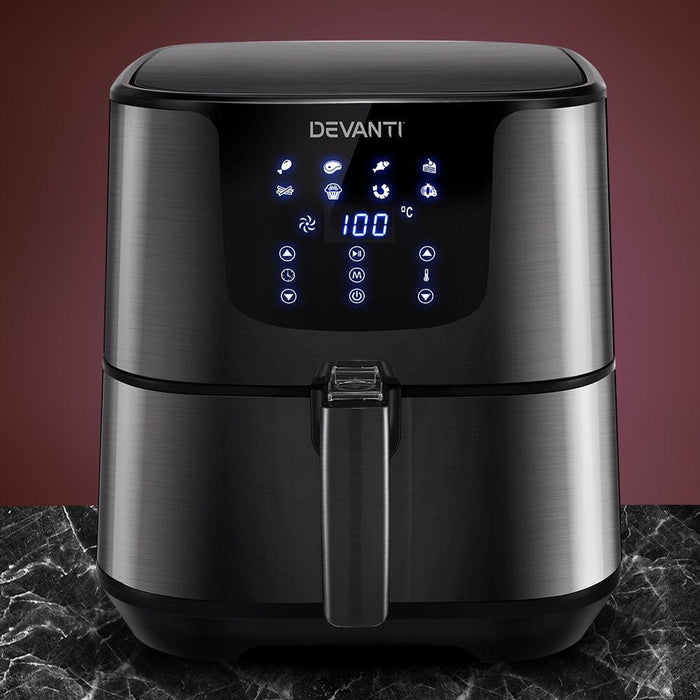 Devanti Air Fryer 7L LCD Fryers Oven Airfryer Kitchen Healthy Cooker Stainless Steel -Home Living Store - -