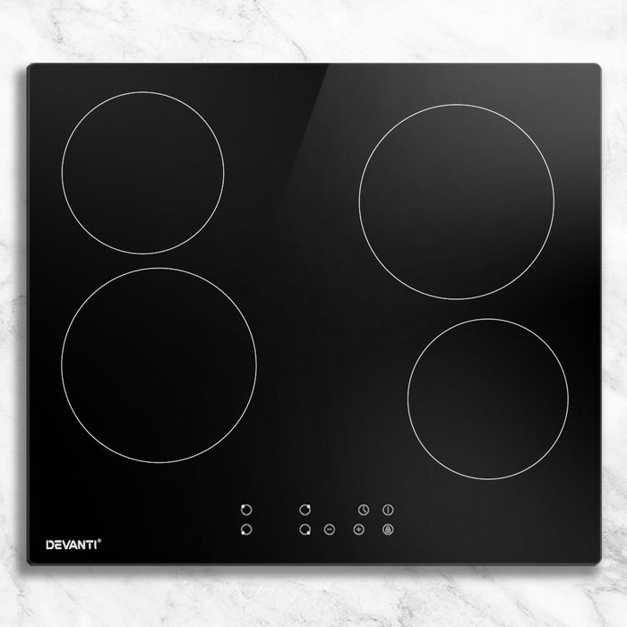Devanti Ceramic Cooktop 60cm Electric Cooker 4 Burner Stove Hob Touch Control -Home Living Store - -
