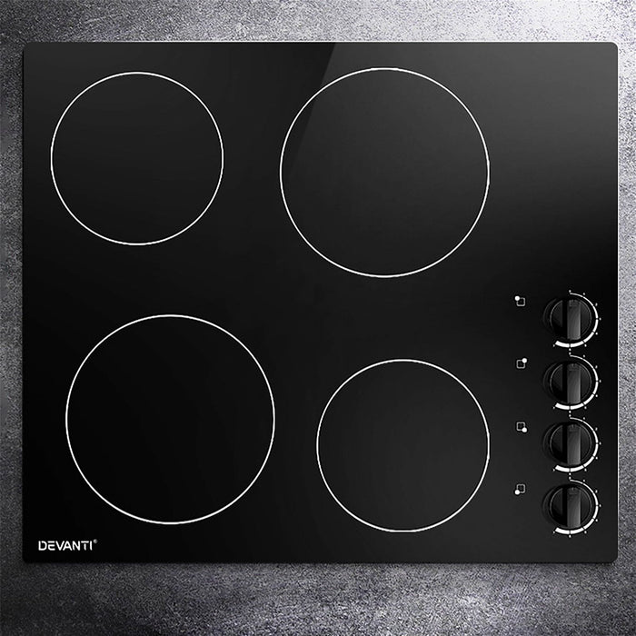 Devanti Ceramic Cooktop 60cm Electric Kitchen Burner Cooker 4 Zone Knobs Control -Home Living Store - -