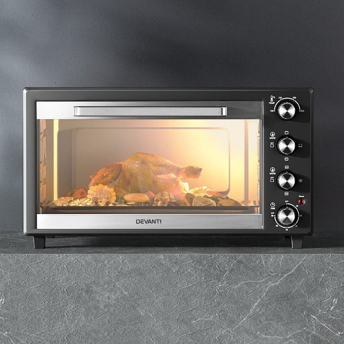 Devanti Electric Convection Oven Bake Benchtop Rotisserie Grill 60L -Home Living Store - -