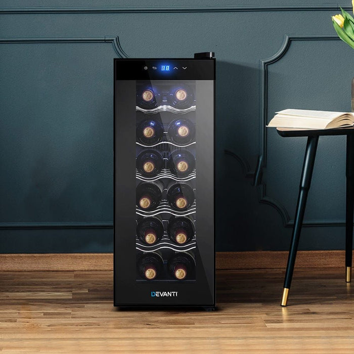 Devanti Wine Cooler 12 Bottle Thermoelectric Fridge Storage Chiller -Home Living Store - -