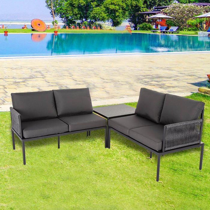 Eden 4-Seater Outdoor Lounge Set with Coffee Table in Black-Stylish Textile and Rope Design -Home Living Store - -