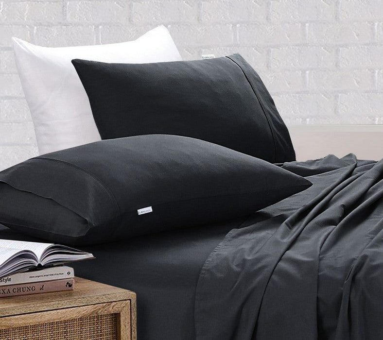 Elan Linen 100% Egyptian Cotton Vintage Washed 500TC Charcoal Double Bed Sheets Set -Home Living Store - -