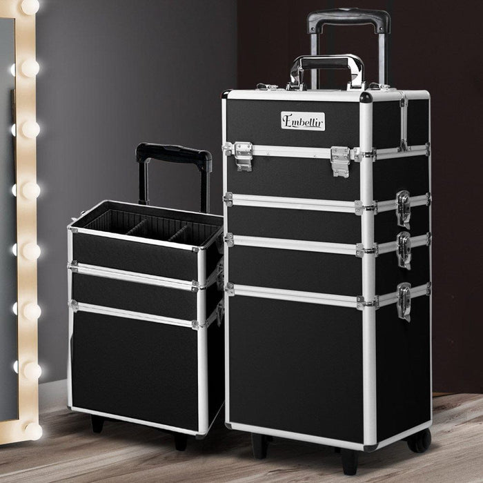 Embellir Makeup Case Beauty Trolley Cosmetic Organiser Box Travel Wheels Black -Home Living Store - -
