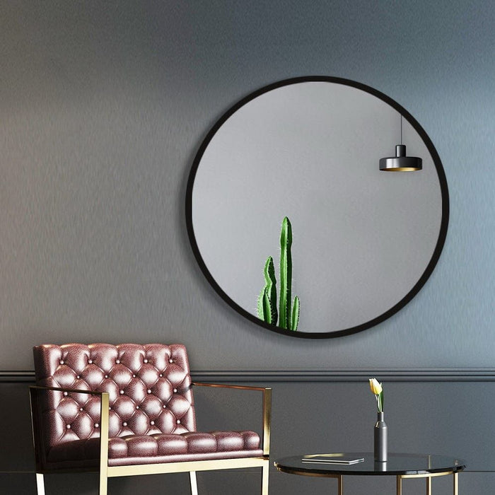 Embellir Wall Mirror Makeup 70cm Home Decor Framed Mirrors Bathroom Round Black -Home Living Store - -