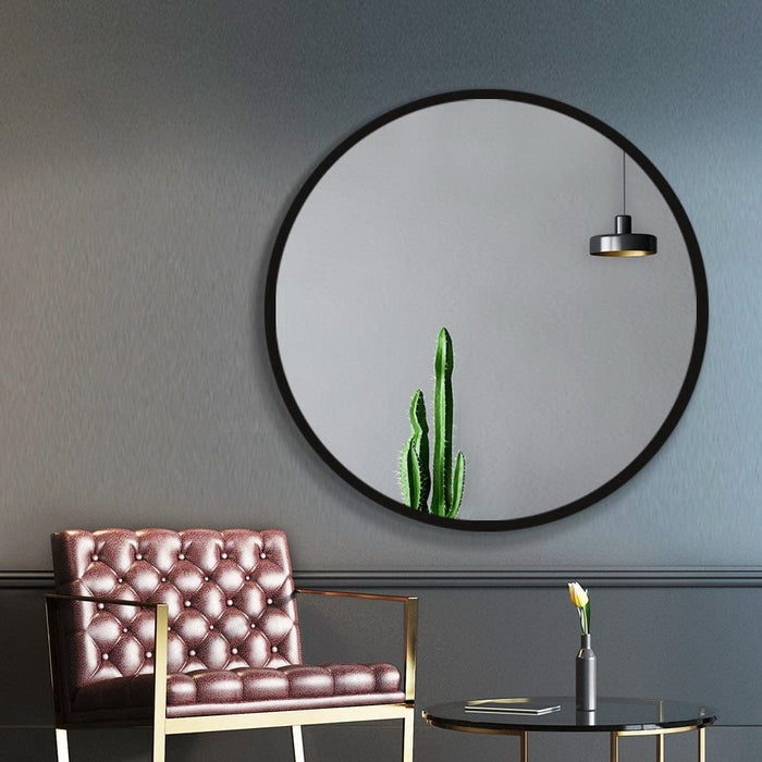 Embellir Wall Mirror Makeup 90cm Home Decor Framed Mirrors Bathroom Round Black -Home Living Store - -