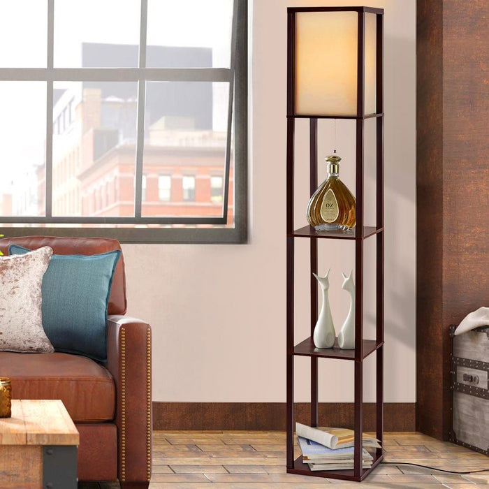 Floor Lamp Vintage Reading Light Stand Wood Shelf Storage Organizer Home -Home Living Store - -
