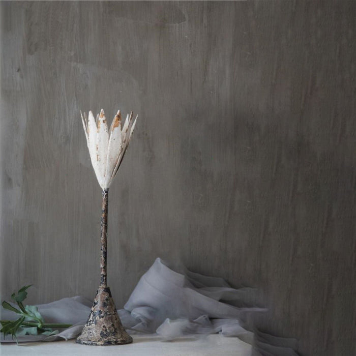 Fornax Long Stem Antique Candle Holder White Iron Flower by Urban Style -Home Living Store - -