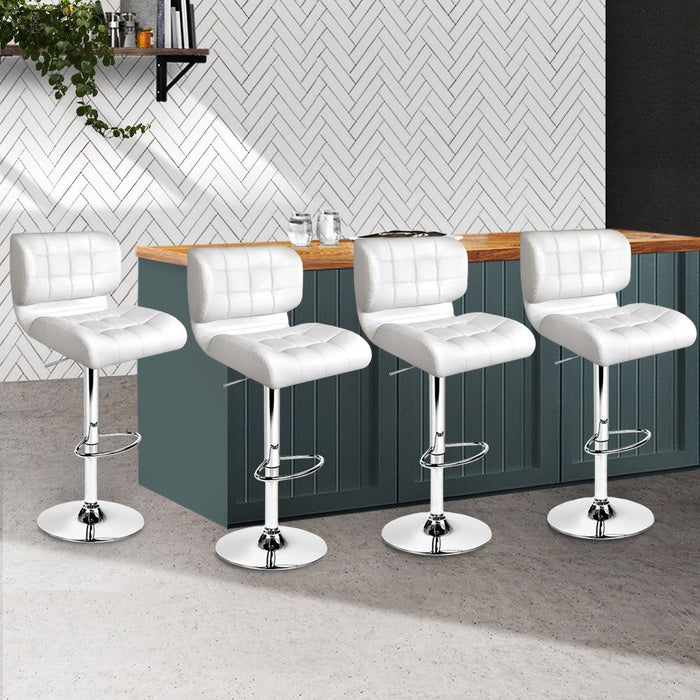 Four Bar Stools Gas Lift Leather Padded White -Home Living Store - -