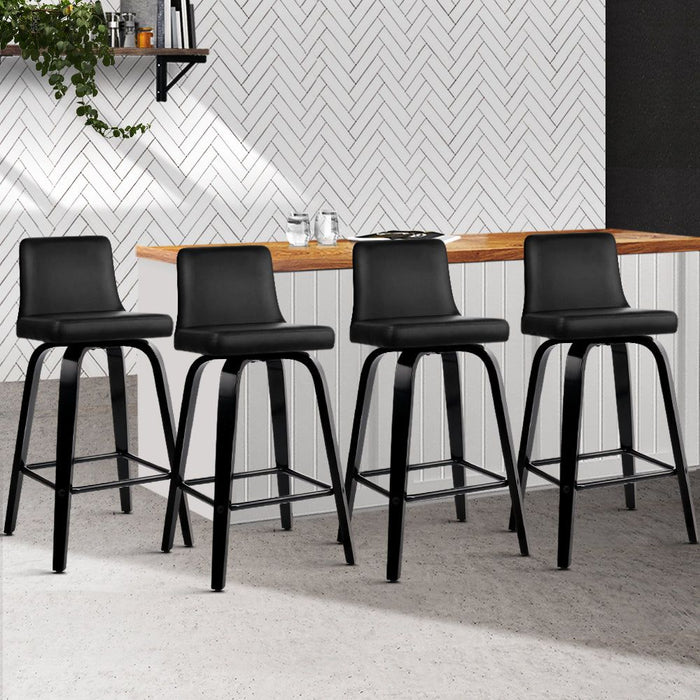 Four Bar Stools Kitchen Leather Barstools Swivel Wooden Chairs -Home Living Store - -